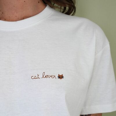 T-Shirt mit Katzenliebhaber-Stickerei