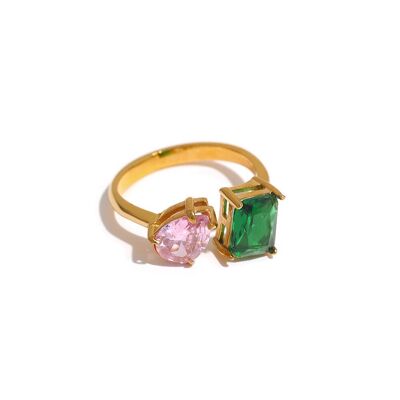 Anello Audrey (rosa-verde) in acciaio inossidabile