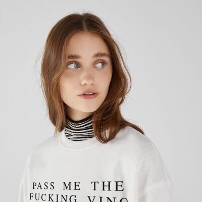 Sweatshirt Ladies "Pass me the fucking wine"__S / Bianco