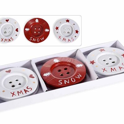 Decorated wooden parcel buttons in a pack of 6 pieces