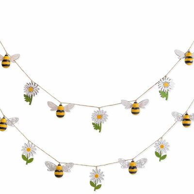 Guirnalda de adorno con decoración de abejas y flores en madera coloreada