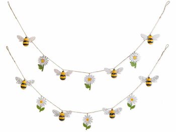 Guirlande festonnée à décor d'abeilles et de fleurs en bois coloré