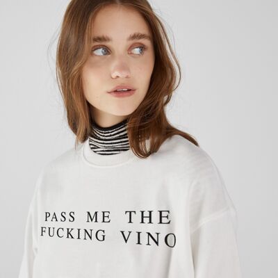 Sweatshirt Ladies "Pass me the fucking wine"__XL / Bianco