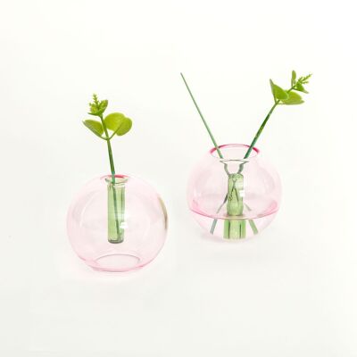 Vaso mini in vetro a bolle - rosa e verde