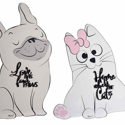 "Happy cats&dog" wooden decorations to hang 14zero3