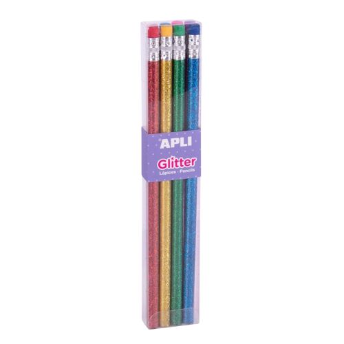 Pencils with glitter finish and eraser, 8 pcs in a set