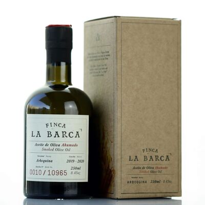 Geräuchertes Olivenöl „FINCA LA BARCA“, Flasche 250 ml – Geschenkbox