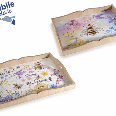 Wooden tray with bee decorations ''Bee Honey'' design 14zero3 in a set of two pieces