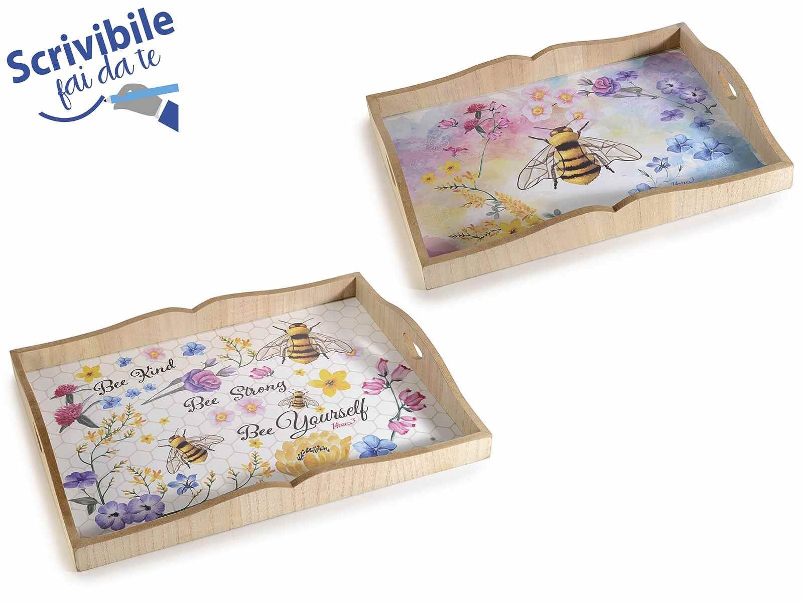 Vassoio in legno decori api ''Bee Honey'' design 14zero3 in set da due pezzi