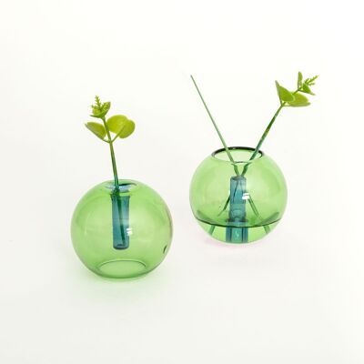 Vaso in vetro mini bolle - verde e blu