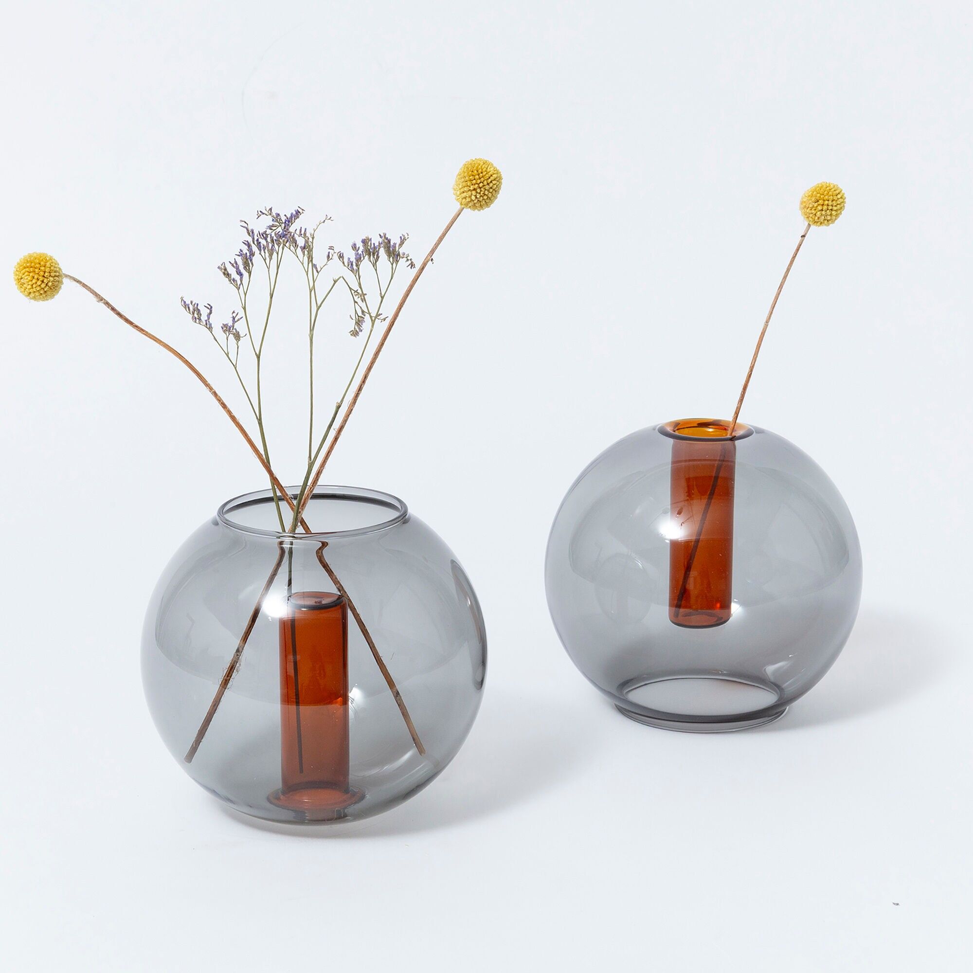 Vaso in vetro a bolle medie - Fumo e Ambra