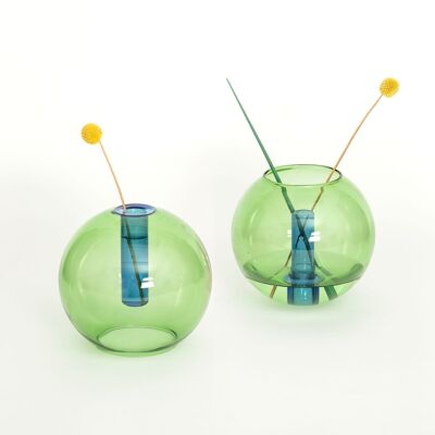 Vaso in vetro a bolle medie - verde e blu