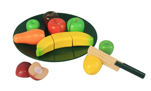 Fruit in wood on the plate, with velcro