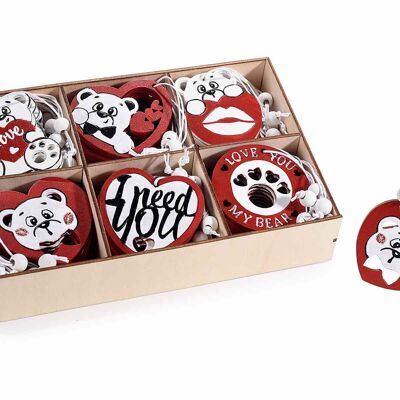 Valentine's Day decorations in a display of 72 pieces to hang, bear design, design 14zero3