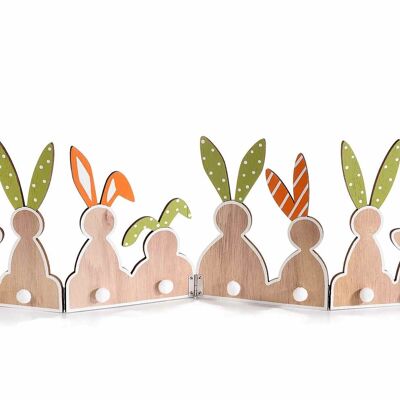 Decorative wooden Easter fences in the shape of a rabbit with a plush tail