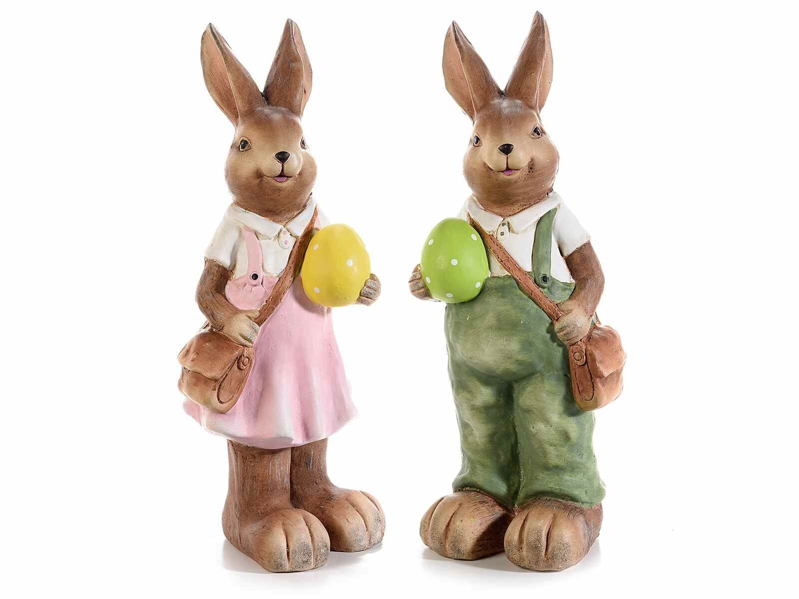 Coppia di coniglietti in resina con uovo di Pasqua