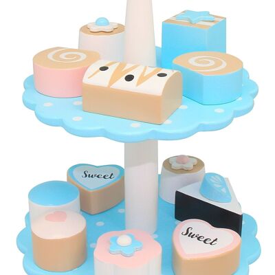 Magni | Vassoio per torte in legno, blu con 12 torte