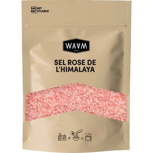 WAAM Cosmetics – Sel rose de l’Himalaya– 100% pur et naturel – Sel exfoliant et détoxifiant – Pour bains et gommage du corps – 500g