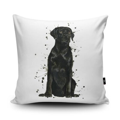 Splatter Black Labrador Vegan Suede Cushion