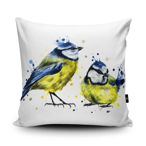 Splatter Blue Tits Vegan Suede Cushion