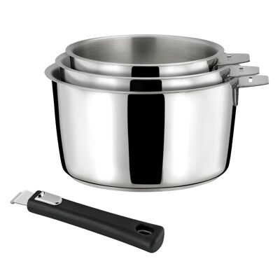Malice - Set of 3 stainless steel saucepans 16/18/20cm with black handle - Cuisinox