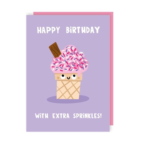 Ice Cream Sprinkles Birthday Card - Party Food - Nostalgia Pack of 6