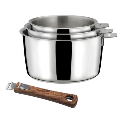 Malice - Set of 3 16/18/20cm stainless steel saucepans with wood effect handle - Cuisinox