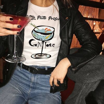 T-Shirt "My Favorite Meal? Gin Tonic"__S / Bianco