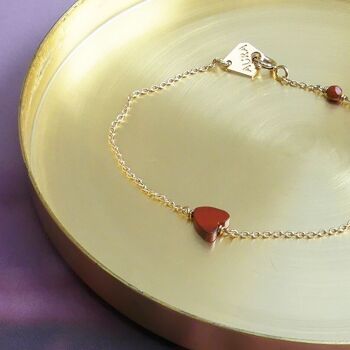 Saint-Valentin - Bracelet coeur en pierre naturelle de jaspe rouge - Bracelet Love 2