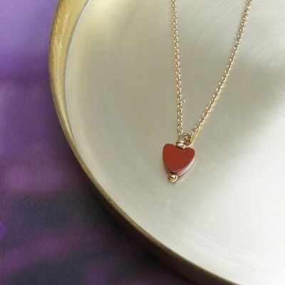 San Valentín - Collar de corazón en piedra jaspe rojo natural - Collar de amor (Best Seller)