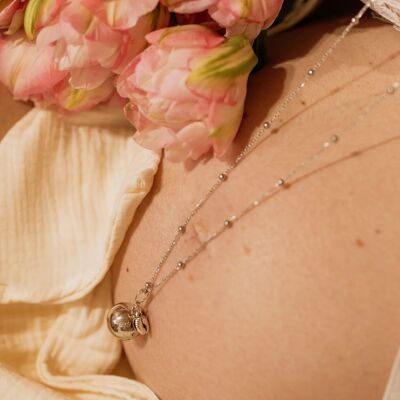 Bola de grossesse argenté acier anoxydable pendentif "Pied bébé"