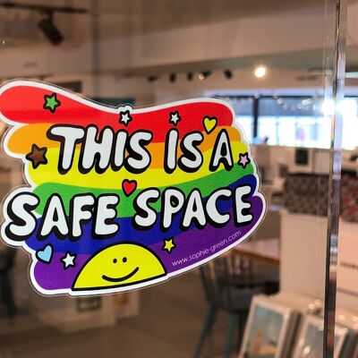 LGBTQ Vinyl-Fensteraufkleber „This Is A Safe Space“.