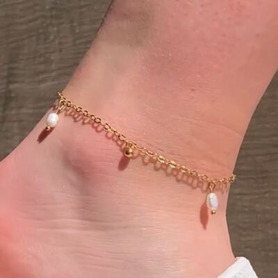 Freshwater pearl and stainless steel anklet
