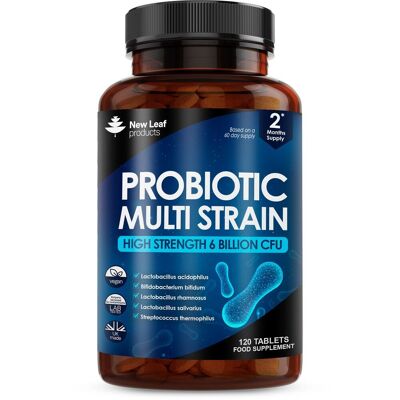 Probiotic Multi Strain High Strength 120 Tablets - Digestive & Gut Health Supplement - 6 Billion CFU