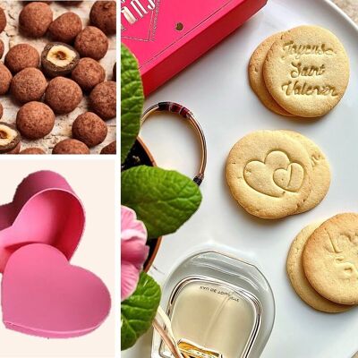 Caja de galletas de mantequilla y chocolate con avellanas de San Valentín