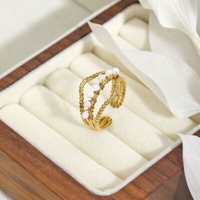 Mother-of-pearl ring in gold-plated stainless steel - BG310083OR-BC