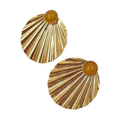 Gold-plated Shell earrings, fine stones, Yellow Agate