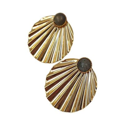 Gold Plated Shell Stud Earrings with Labradorite Fine Stones