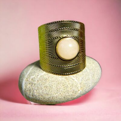 Ring "CHRISTINE" stainless steel adaptable Rose Quartz