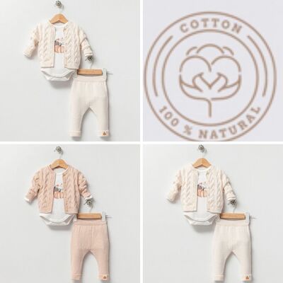 A Pack of Four Sizes Organic Cotton Knitwear Boy's Trio Pumpkin Top and Pant Set