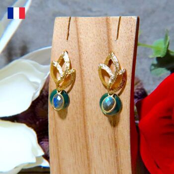 Boucles d’oreilles "EMMANUELLE" dorées or fin Labradorite 4