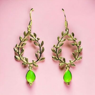 "ALYSSA" gold earrings, fine gold Chrysoprase stone, green chalcedony