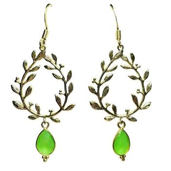 Boucles d'oreilles "ALYSSA" dorées or fin pierre de Chrysoprase Calcédoine verte 2