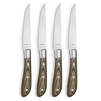 Achille - Caja de 4 cuchillos para carne de madera pakka - Amefa