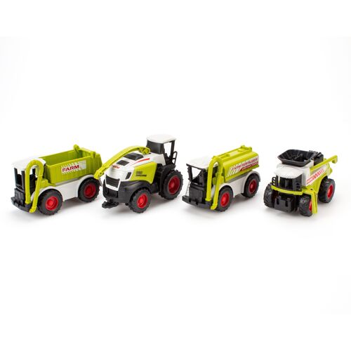 Farm cars w. pull back, 4 assorted