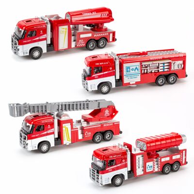 Firetrucks w. pull back, sound and light, 4 assorted