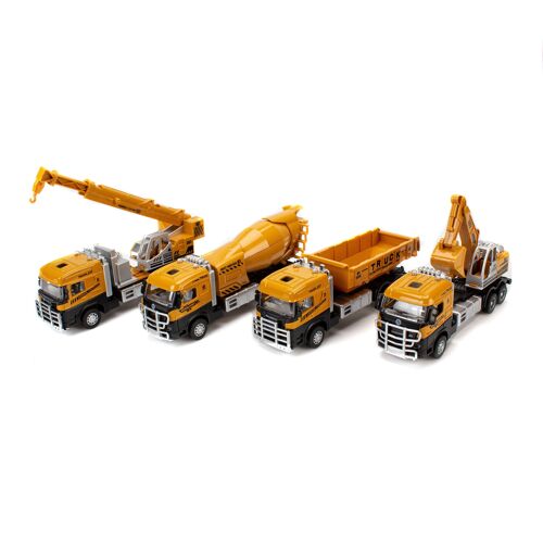 Work cars w. pull back, sound and light, 4 assorted