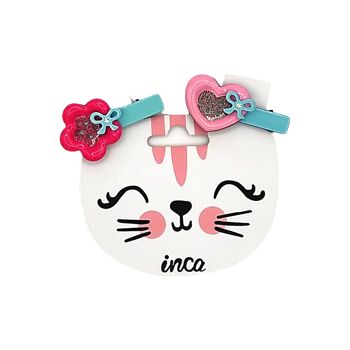 Lot de 2 barrettes à cheveux bouton-fleur-coeur enfant 1