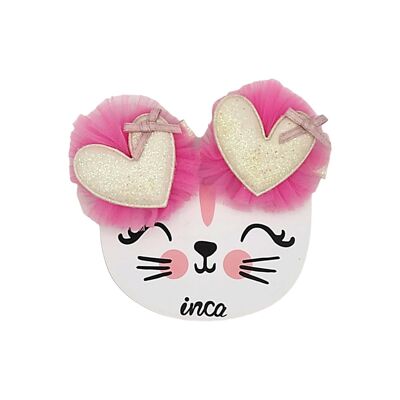 Children's set of 2 heart hair clips with tulle
