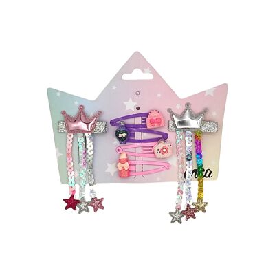 Children's set of hair clips with assorted decorations